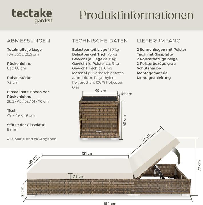 Actual product image tectake Sun loungers rattan (184 cm)