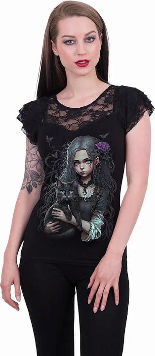 Actual product image Spiral Womens/Ladies Goth Familiar Lace Detail Top (XXL)
