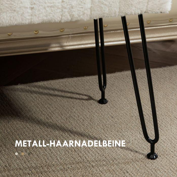 Immagine prodotto Swisshandel24 Panca, pelliccia sintetica, gambe in metallo, panca per scarpe, 82x30x47cm, bianco crema (82 cm)