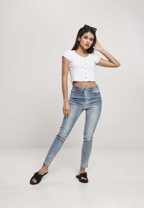 Image du produit Urban Classics Ladies Cropped Button Up Rib Tee (M)