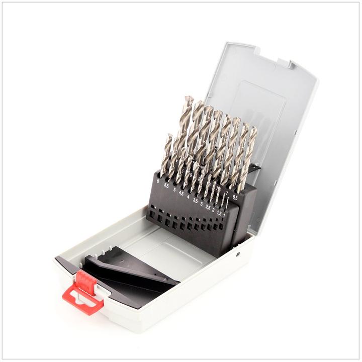 Actual product image Bosch Professional Zubehör PRO Metal HSS-G twist drill set, 19 pcs. (1 mm, 1.5 mm, 2 mm, 2.5 mm, 3 mm, 3.5 mm, 4 mm, 5 mm, 5.5 mm, 6 mm, 6.5 mm, 7 mm, 10 mm, 8 mm, 8.5 mm, 9 mm, 9.5 mm, 4.5 mm, 7.5 mm)