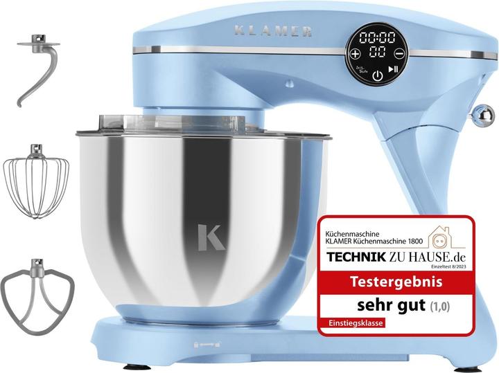 Image du produit KLAMER Küchenmaschine, Knetmaschine mit 6 Liter Edelstahl Schüssel (1800 W)