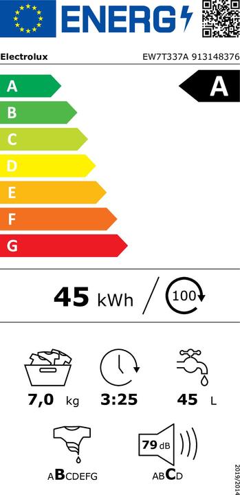 Label énergétique Electrolux EW7T337A High Load 7 Kg Washing Machine (7 kg, Droite)