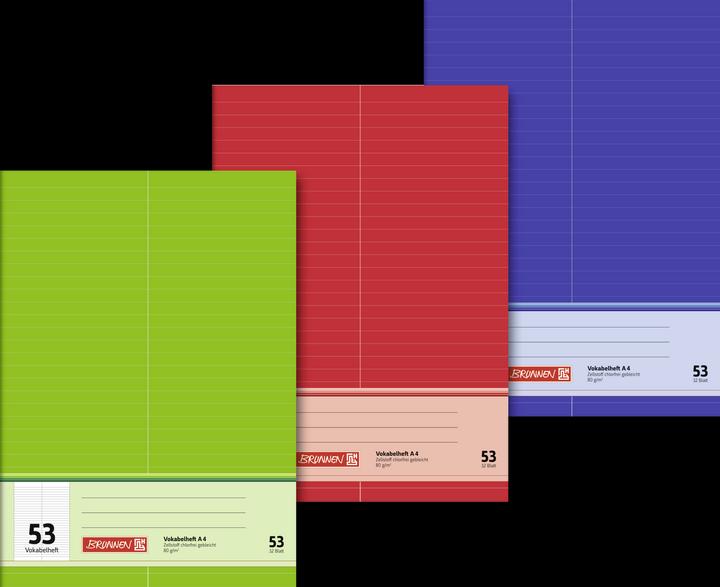 Image du produit Cahier de vocabulaire vert, rouge ou bleu Ligné 53 DIN A4 sans marge, 32 feuilles (A4, À rayures, Non contraignant)