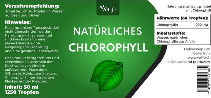 Nährwerte und Zutaten VeLife Chlorophyll Tropfen (1 Stück, Tropfen, 128 g)