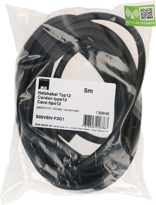 Produktbild Max Hauri Elektrobiologie MHAG Netzkabel 3G1.0 geschirmt Typ 12 (5 m)