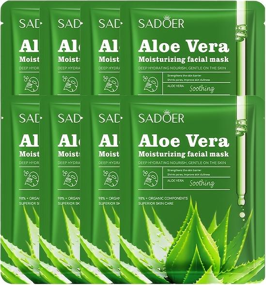 Produktbild PhoneLook 8er Pack Aloe Vera Tuchmasken feuchtigkeitsspendend und straffend mit Hyaluronsäure alkoholfrei (25 ml)