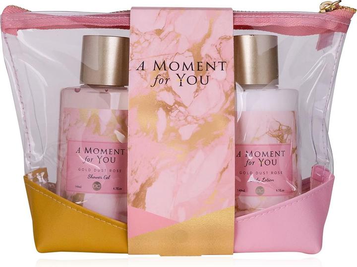 Accentra Badeset A MOMENT FOR YOU in Kosmetiktasche, inkl. 140ml Duschgel, 140ml Bodylotion, Duft: Gold Dust (Körperpflegeset)