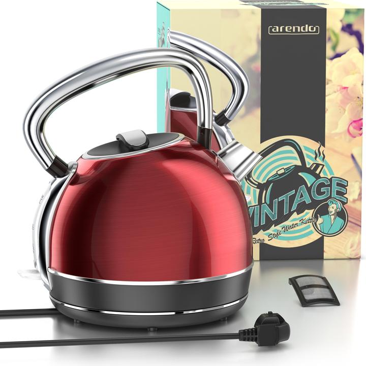 Immagine prodotto Arendo Bollitore da 1,7 l, 2200 W, acciaio inox, stile retrò, vintage, protezione contro il (1.70 l)