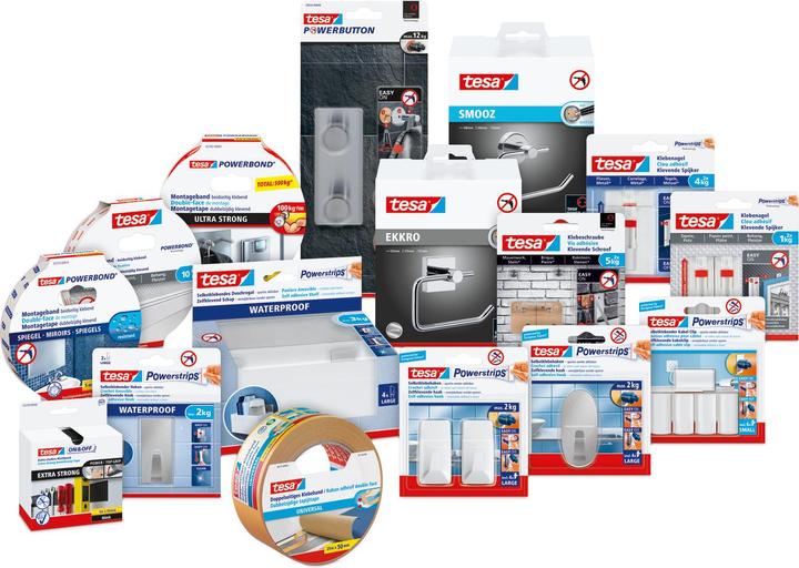 Productafbeelding tesa Powerstrips haken KLEINE rechthoek, zwart van hoogwaardig kunststof, meerdere keren te gebruiken met