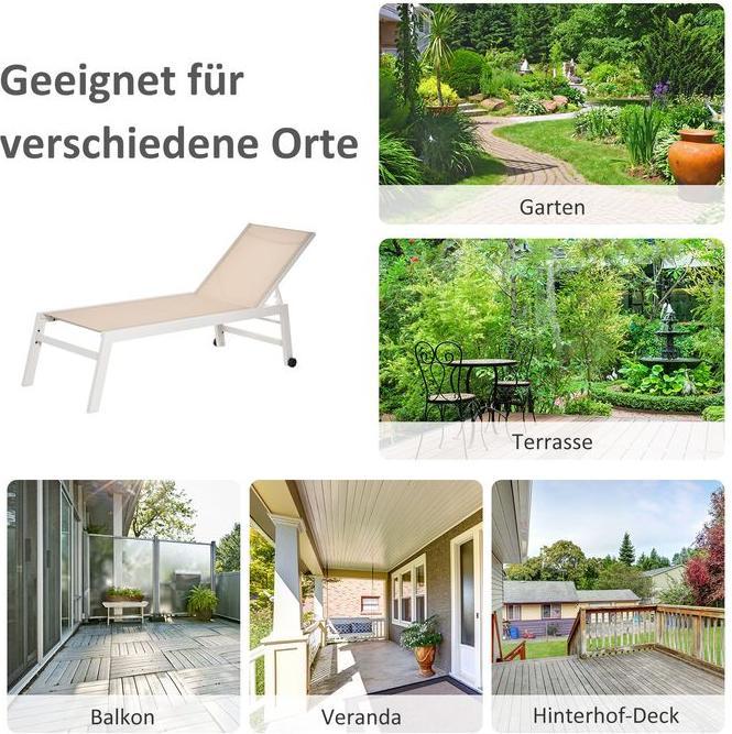 Actual product image Swisshandel24 Sun lounger, garden lounger, 5-stage backrest, aluminium, cream white, 169 x 65 x 102 cm (169 cm)