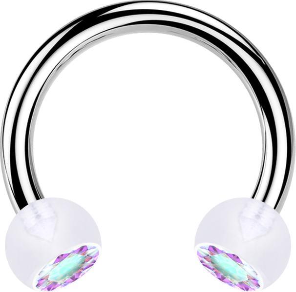 Star Piercing Micro Circular Barbell silber mit zwei Kugeln transparent Kristall multicolor (ohne Messing, Bioflex, Chirurgenstahl 316L)