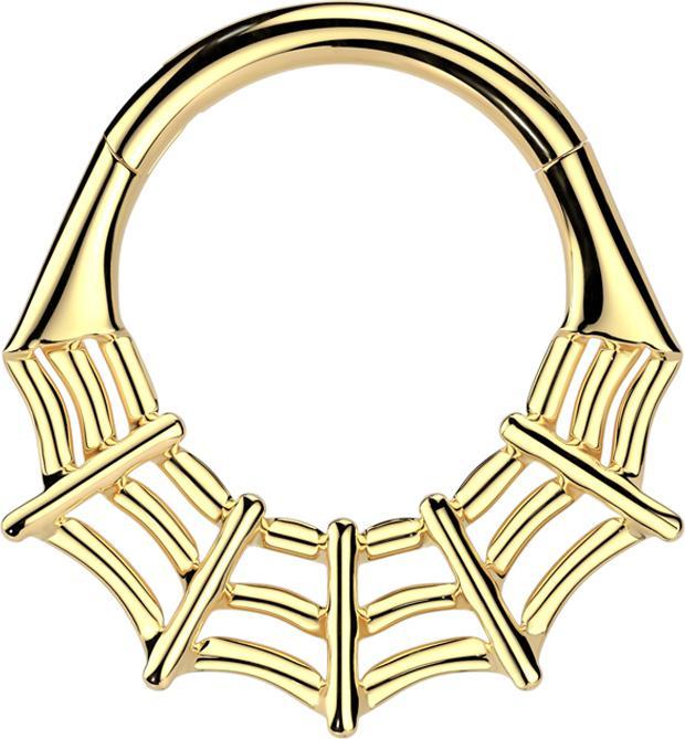 Star Piercing Micro Segmentring klappbar vergoldet Spinnennetz (Titan G23, ohne Messing)