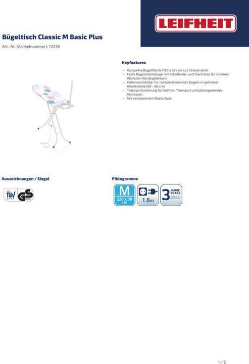 Produktbild Leifheit Bügeltisch Classic M Basic Plus (120 x 38 cm)