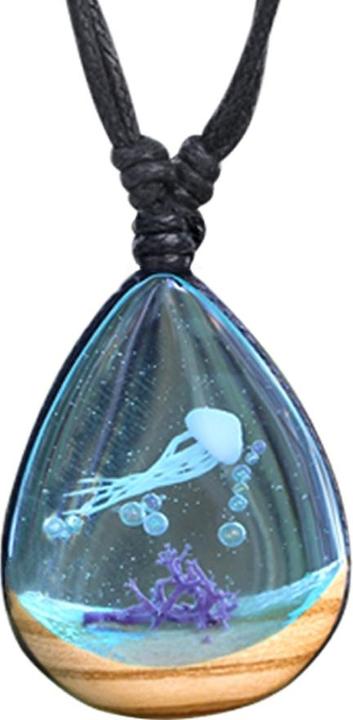 Immagine prodotto Star Piercing Collana nera ciondolo gocce medusa barriera corallina epossidica blu oliva legno (senza ottone, Organico)