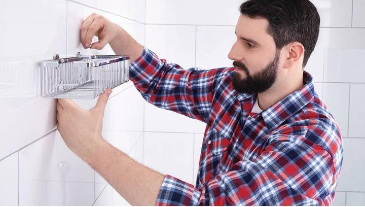 Actual product image tesa ALUXX shower basket incl. adhesive solution without drilling (9.5 x 13.5 x 46.5 cm)