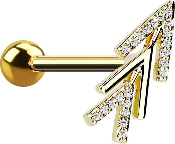Image du produit Star Piercing Micro Barbell 14k vergoldet dreifach Pfeil mit Kristallen (Acier chirurgical 316L, Laiton)