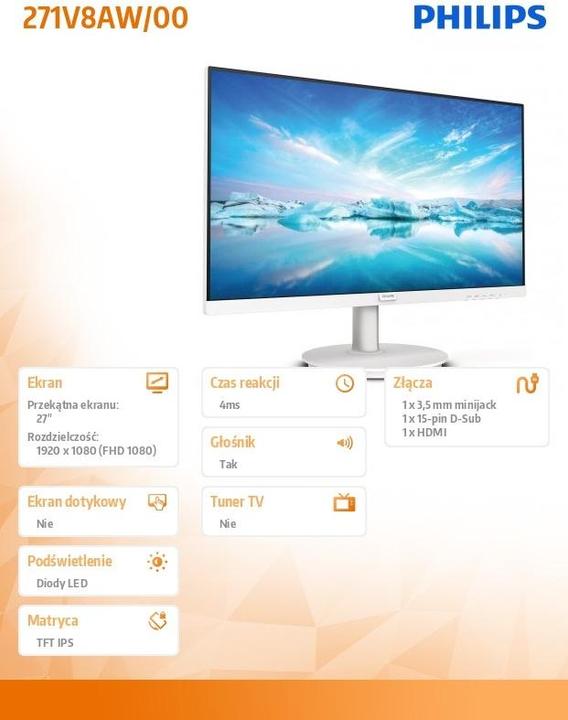 Actual product image Philips 271V8AW (1920 x 1080 pixels, 27")