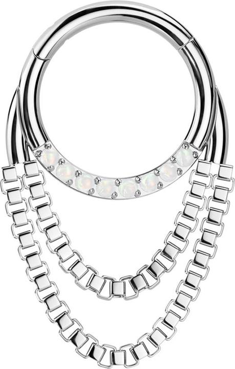 Produktbild Star Piercing Micro Segmentring klappbar silber front Opale silber Anhänger zwei Ketten (Chirurgenstahl 316L, ohne Messing)