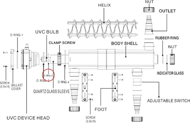 Actual product image SunSun Spare Part CUV-224 O-Ring-3 A 24W Clarifier UVC Device