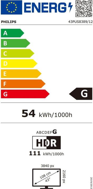 Etichetta energetica Philips 43PUS8389/12 (43", LED, 4K)