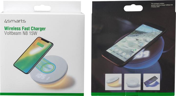 Actual product image 4smarts Wireless Charger VoltBeam N8 15W with Clock LED Lamp White