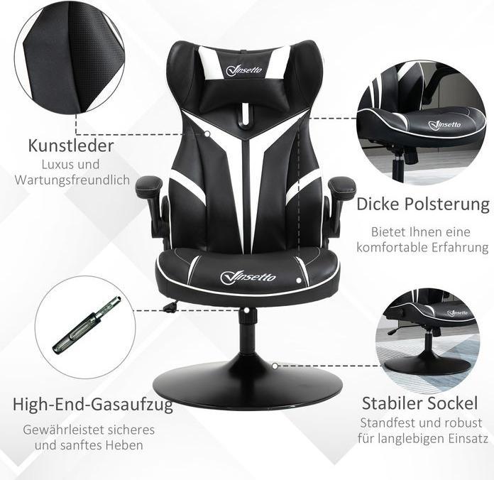 Image du produit Swisshandel24 Chaise gamer ergonomique avec fonction bascule Acier Noir+Blanc