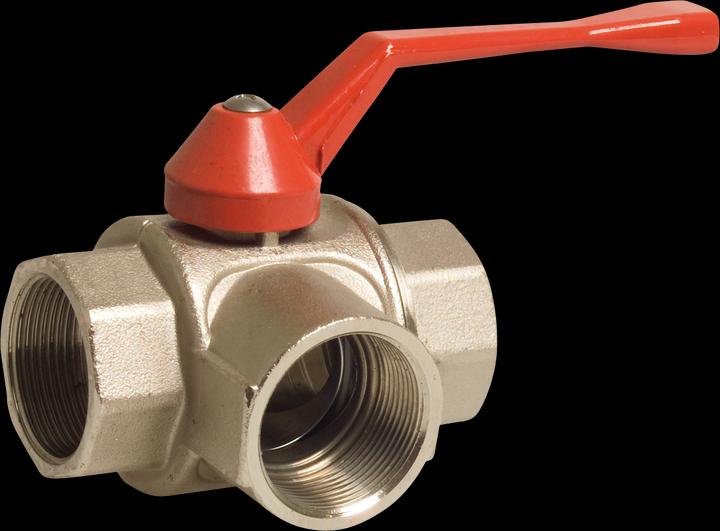 Produktbild Bevo 3-Wege-Kugelhahn T-Bohrung Messing Vernickelt 1 1/2" Innengewinde 16bar DN40 Typ T-Bohrung Seitlich
