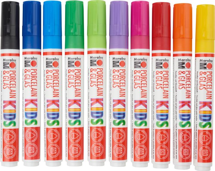 Produktbild Marabu Porzellan- und Glasmalstift Kids (Rot, Blau, Orange, Türkis, Grün, Schwarz, Violett, Gelb, 10 x)