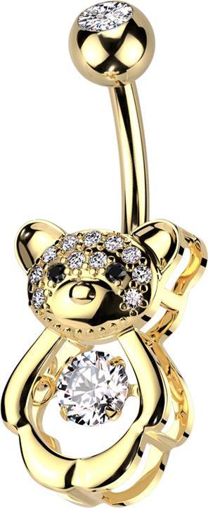 Image du produit Star Piercing Banane vergoldet mit Kugel vergoldet Kristall silber und Teddybär Kristalle silber (Laiton, Acier chirurgical 316L)