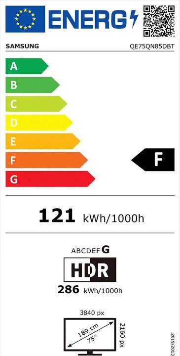 Etichetta energetica Samsung QE75QN85DBT (75", QN85D, NeoQLED, 4K, 2024)