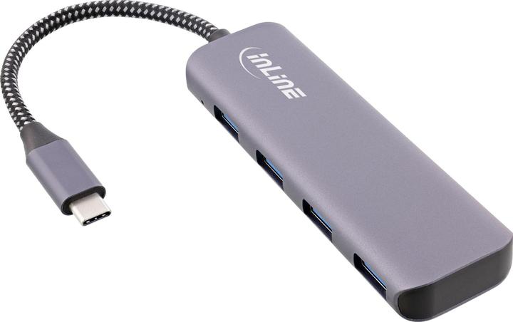 Produktbild InLine USB 3.2 Hub Typ-C zu 4x A 10Gb/s Metallgehäuse grau (USB-C, 4 Ports)