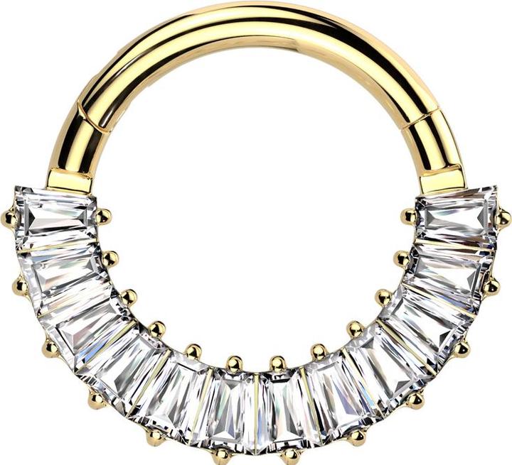Star Piercing Micro Segmentring klappbar vergoldet Baquette Kristalle silber (ohne Messing, Titan G23)