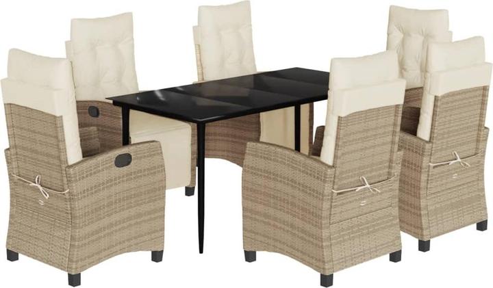 Produktbild VidaXL Gartenmöbel Essgruppe Gartengarnitur Sitzgruppe 7tlg. Beige Poly Rattan (160 cm)