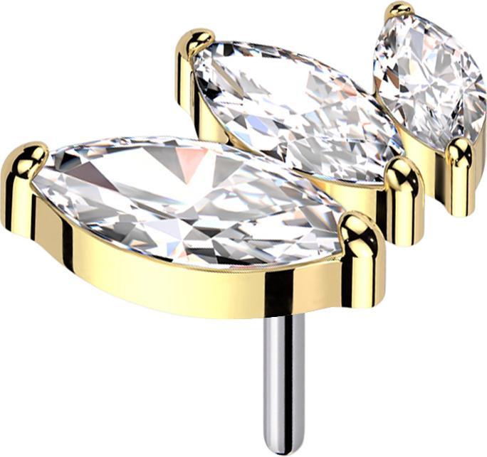 Star Piercing Threadless vergoldet absteigend drei Ovale Kristalle silber (ohne Messing, Titan G23)