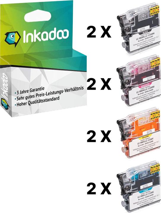 Immagine prodotto Inkadoo Il multipack di cartucce per stampanti compatibili con Brother LC-980 VAL BP contiene 8x cartucce (M, C, Y, FC)