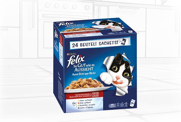 Image du produit Felix Aussi bon qu'il y paraît 24x100g de viandes assorties (Adulte, 24 pcs, 100 g)