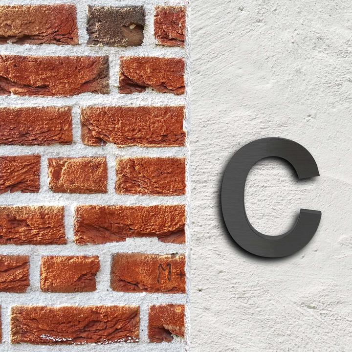 Actual product image Wiltec Anthracite 3-D House Number "c" Arial 15cm Rustproof and Weather-resistant with Satin Fini