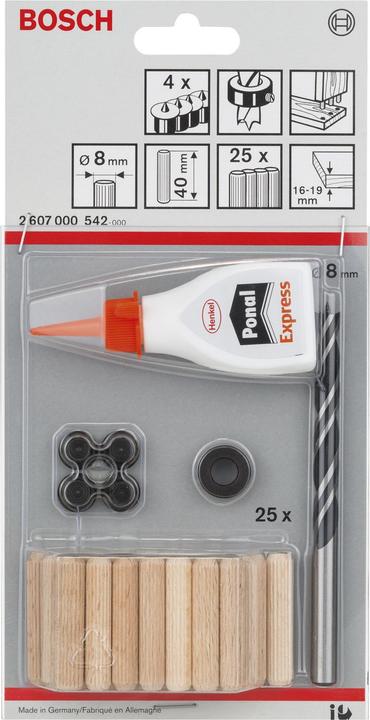 Produktbild Bosch Professional Zubehör 32-tlg. Holzdübel-Set, 8 mm (32 Stk.)