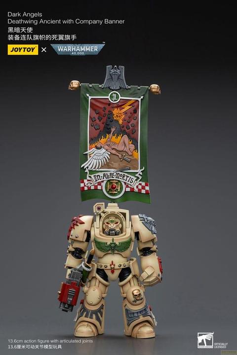 Actual product image Joy Toy Warhammer 40k Action Figure 1/18 Dark Angels Deathwing Ancient with Company Banner 12 cm