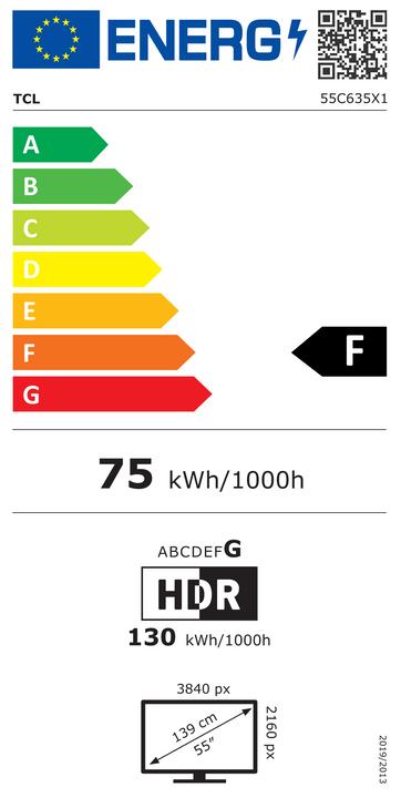 Label énergétique TCL 55C635 (55", C635, QLED, 4K, 2022)