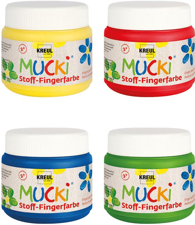 Actual product image Kreul Mucki finger paint textile 4 pcs. set (Yellow, Red, Blue, Green, 600 ml)
