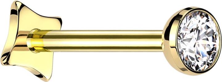 Star Piercing Micro Threadless Labret Eckig vergoldet Halbkugel vergoldet Kristall silber (Titan G23, ohne Messing)