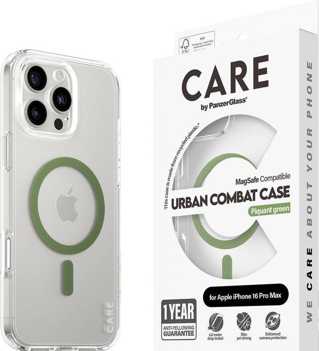 Produktbild PanzerGlass CARE by ® Flagship Case Transparent Urban Combat m. Grün MagSafe iPhone '24 6.9" Pro (Apple iPhone 16 Pro Max)