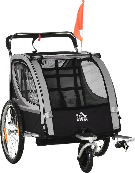 Produktbild Homcom Kinderfahrradanhänger Stahl, Polyester Grau+Schwarz