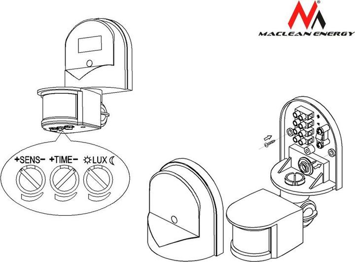 Actual product image Maclean Ścienny czujnik ruchu i zmierzchu 180° max. 1200W czarny MCE25 B (12 m)