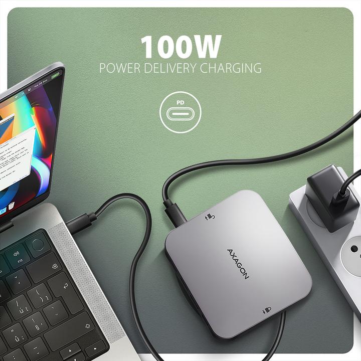Immagine prodotto Axagon HMC-UFO hub USB-C, M.2 SATA/NVMe, 1 Gbit/s Ethernet, 384 kHz audio - nero/argento (USB-C, 3 Porti)