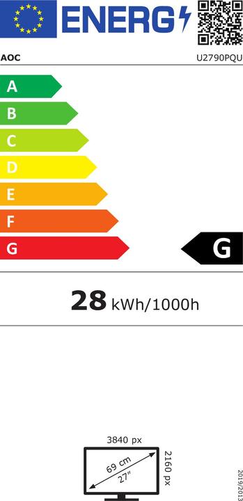 Energie-Label AOC U2790PQU LED IPS 27" UHD 3840x2160p 50M:1 (typ. 1000:1) 350cd 5ms HDMI2.0 (3840 x 2160 Pixel, 27")