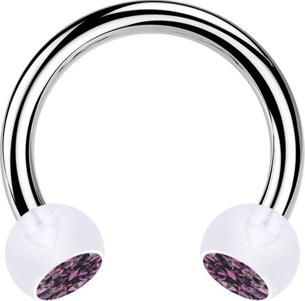 Produktbild Star Piercing Micro Circular Barbell silber mit zwei Kugeln transparent Kristall hellviolett (ohne Messing, Bioflex, Chirurgenstahl 316L)