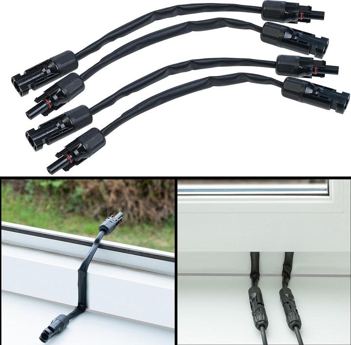 Actual product image Revolt Set of 4 weatherproof, extra-flat solar cables, for feed-through, MC4-compatible (Solar system mounting material)